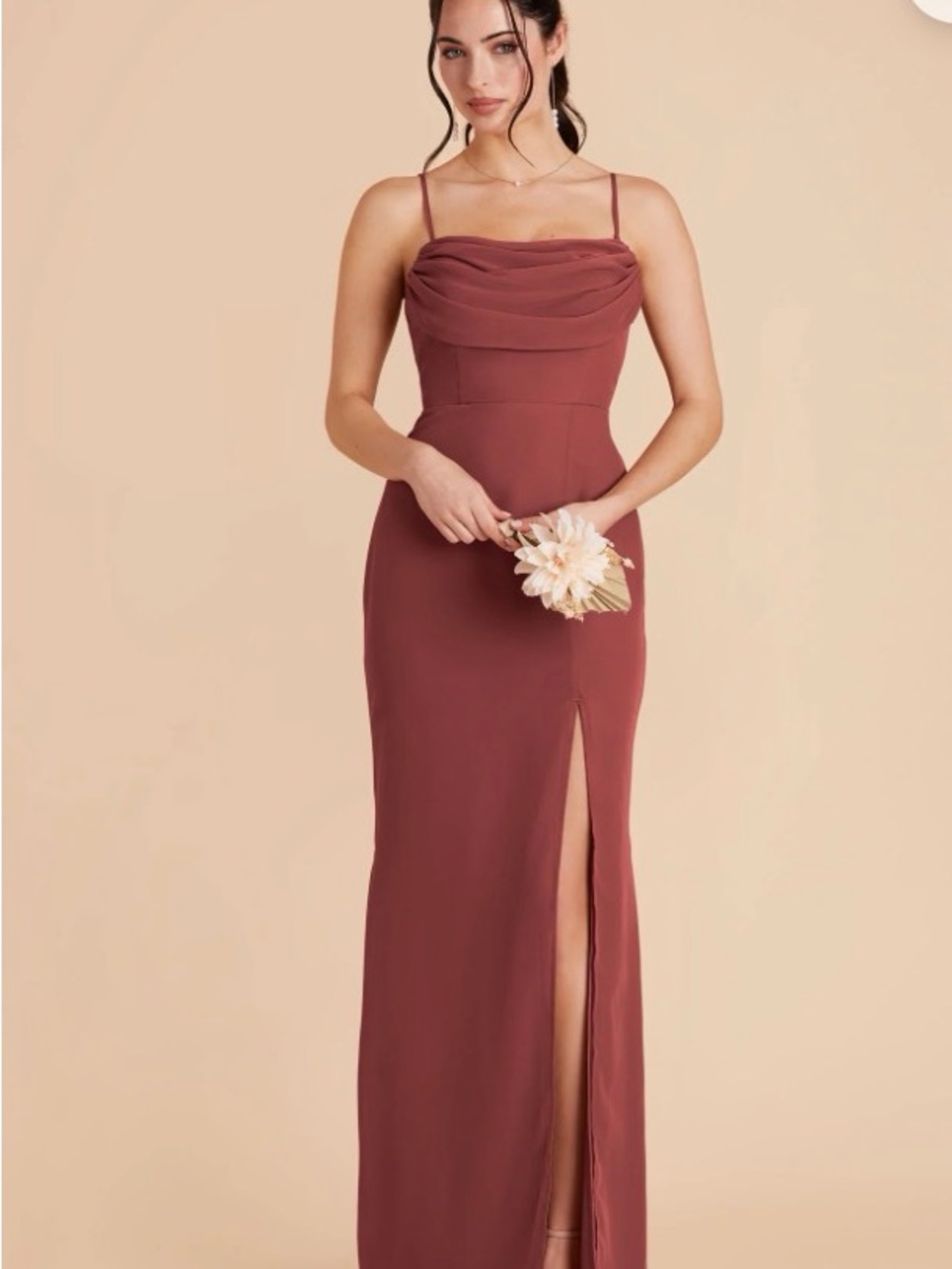Birdy Grey Mauve Draped Maxi Dress with Front Slit - Picture 9 of 10